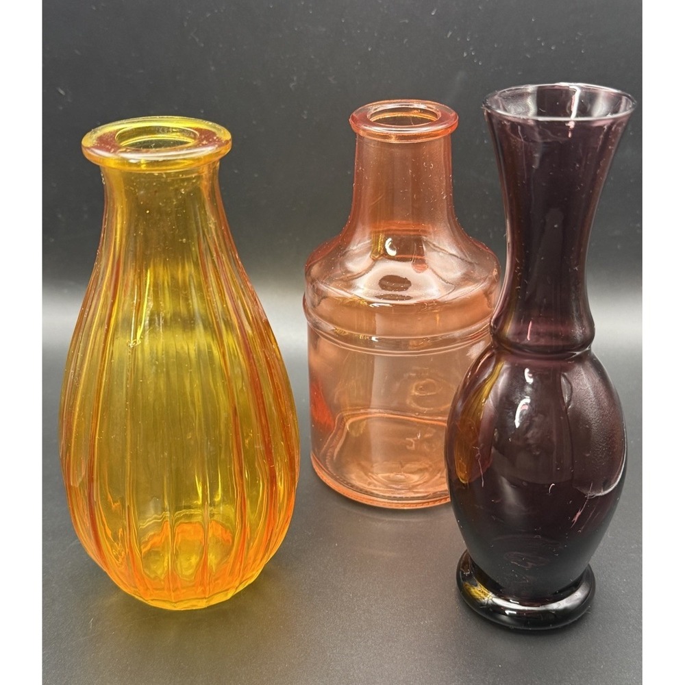 Vintage Lot 3 Mid Century Colored Glass Bud Vase MCM Retro Home Decor EUC